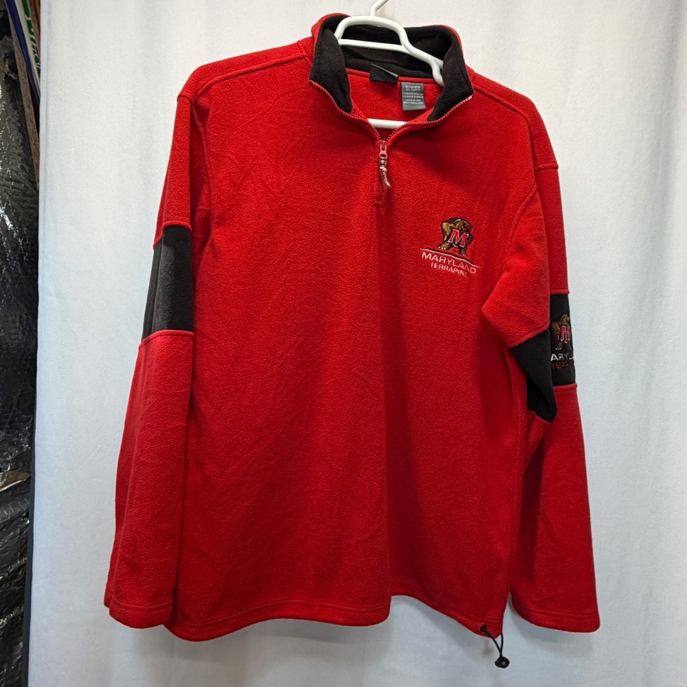 University Maryland Terrapins Quarter Zip Red Large Active Fleece Pullover‎ NCAA